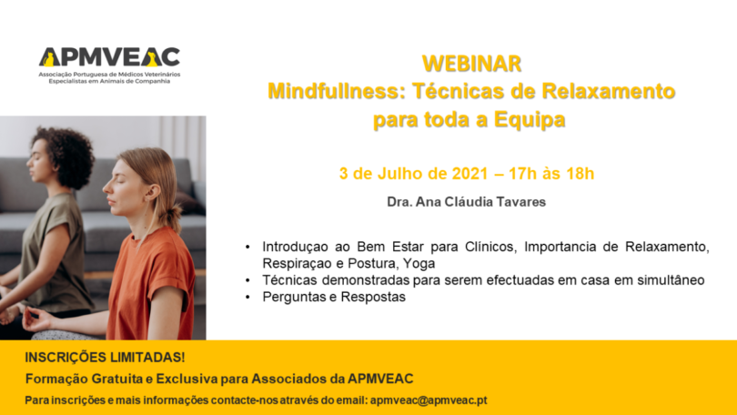 “Mindfullness: Técnicas de Relaxamento para toda a Equipa” é o tema do novo webinar da APMVEAC, que se realiza no dia 3 de julho.