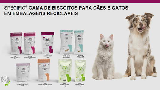 A Specific possui agora uma gama de biscoitos saudáveis para cães e gatos. A marca tem biscoitos para diferentes necessidades nutricionais.